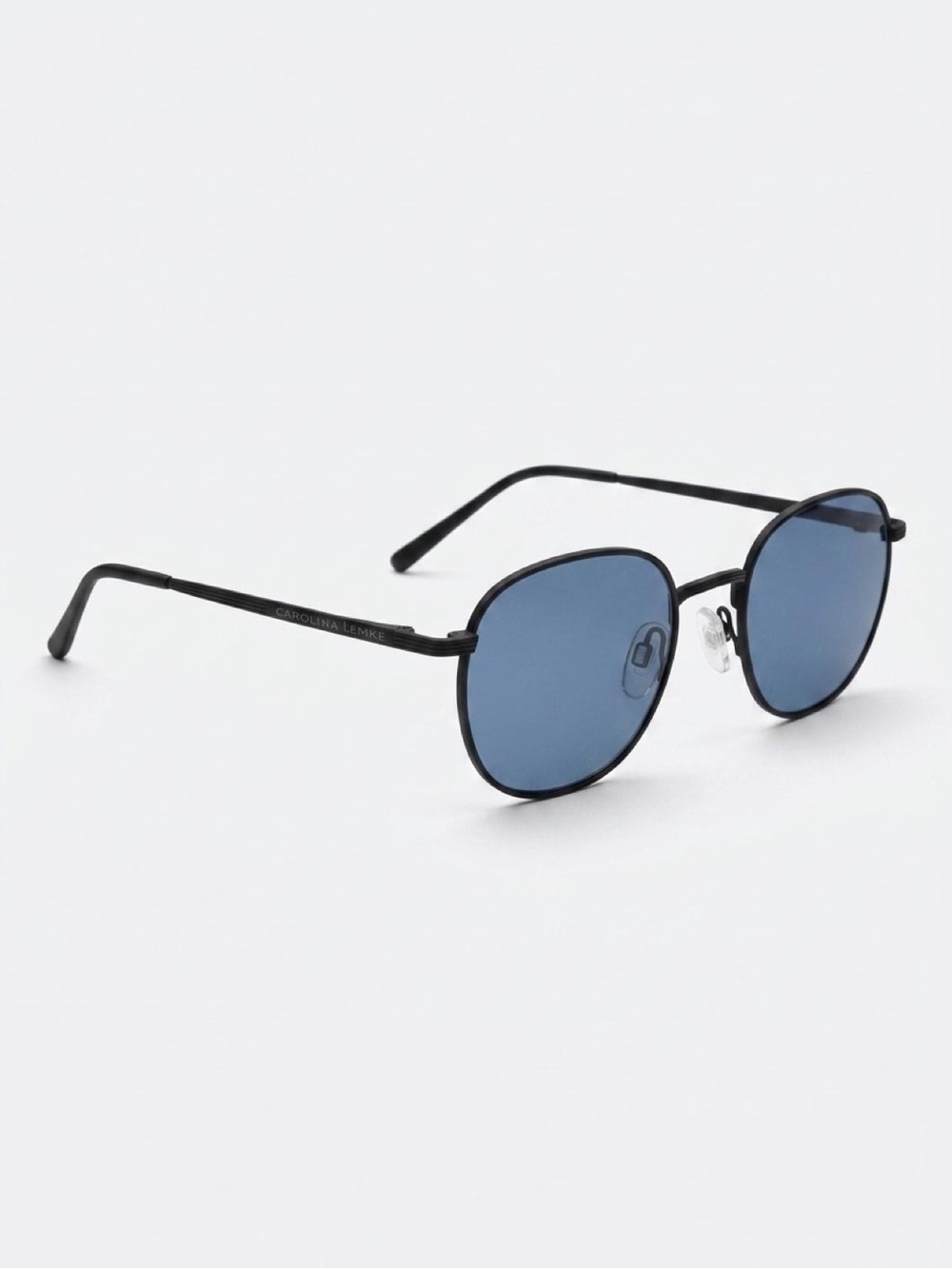 Carolina Lemke Berlin Reico Black With Blue Lens Round Metal Sunglasses Unisex